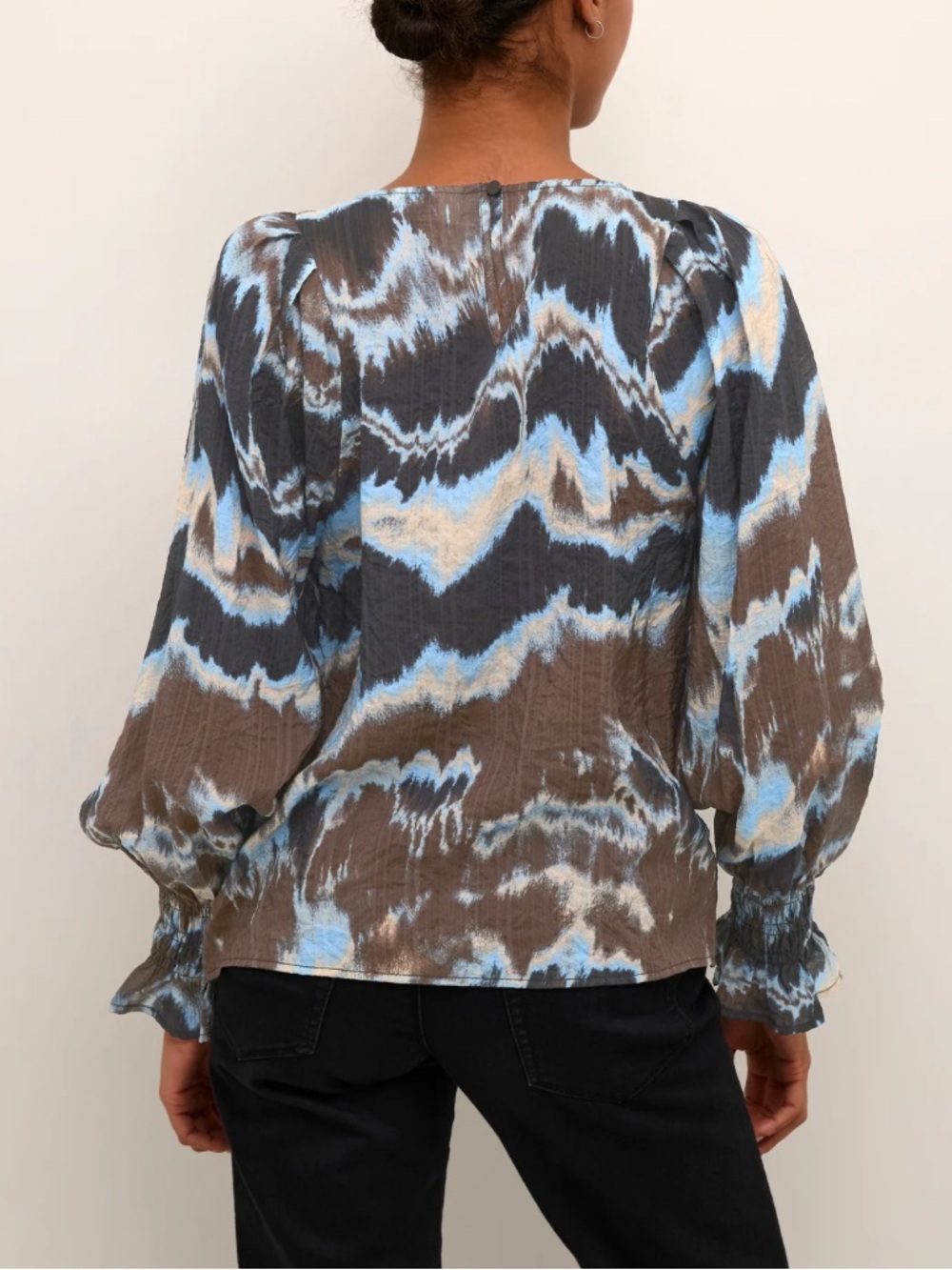 Kaffe Kasusana Blouse Size Small Brown Blue Fade Print Longsleeve New